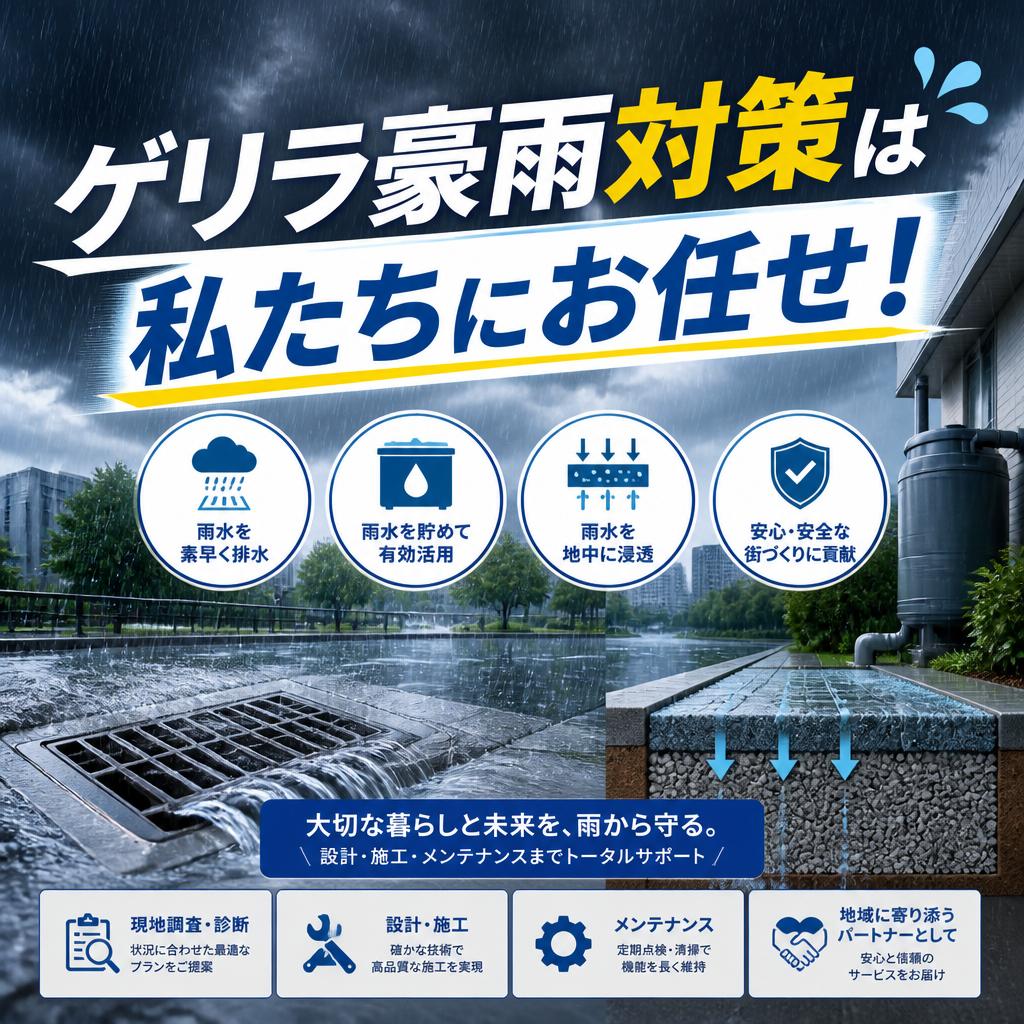 ゲリラ豪雨対策は私たちにお任せ！