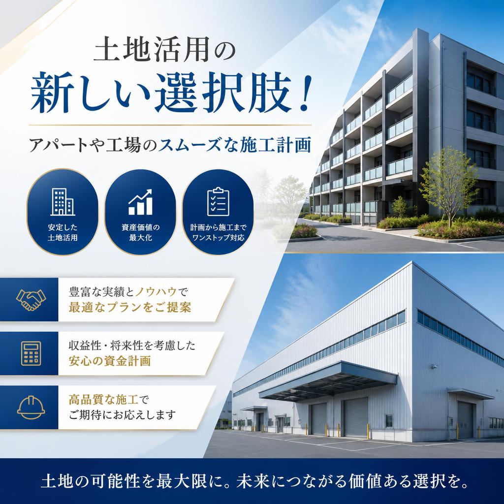 土地活用の新しい選択肢！アパートや工場のスムーズな施工計画