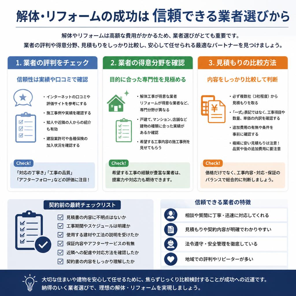 解体業者の選び方と見積もり比較のポイント