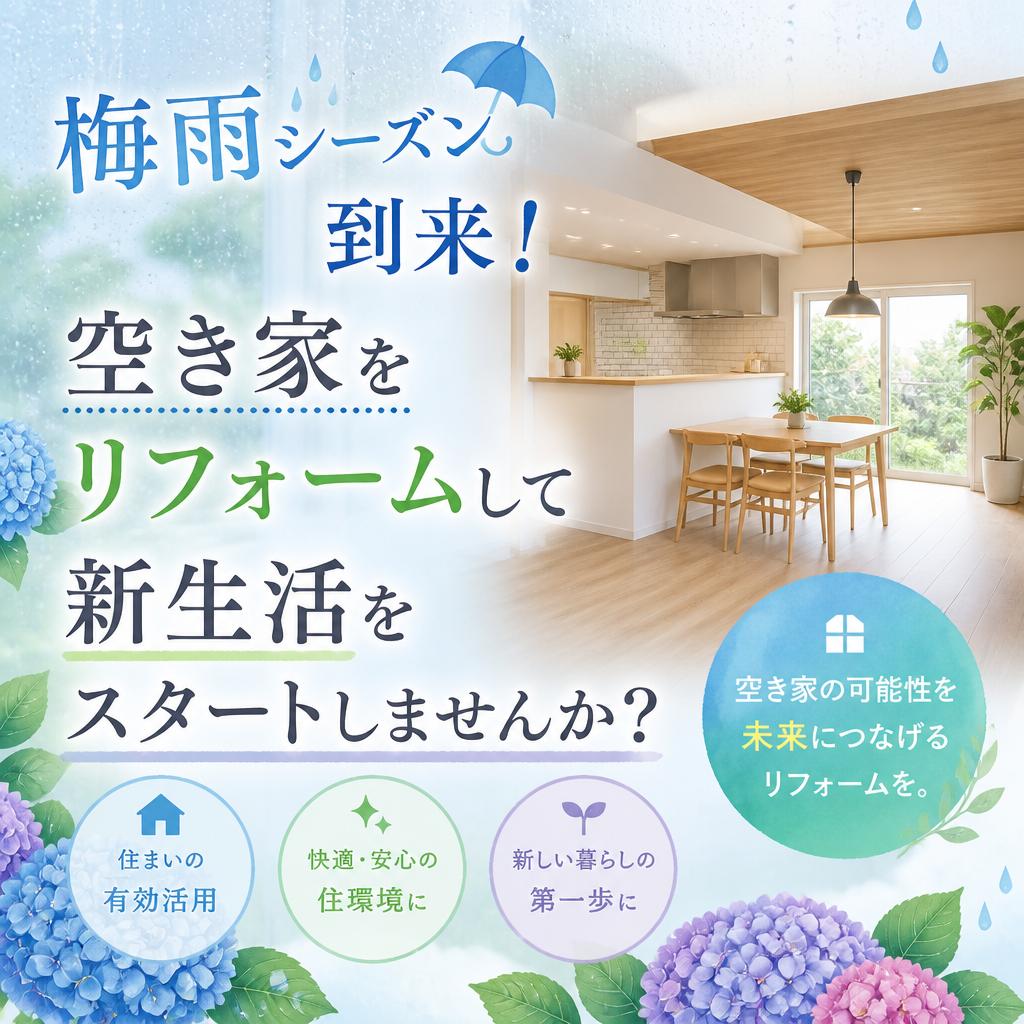 梅雨シーズン到来！空き家をリフォームして新生活をスタートしませんか？