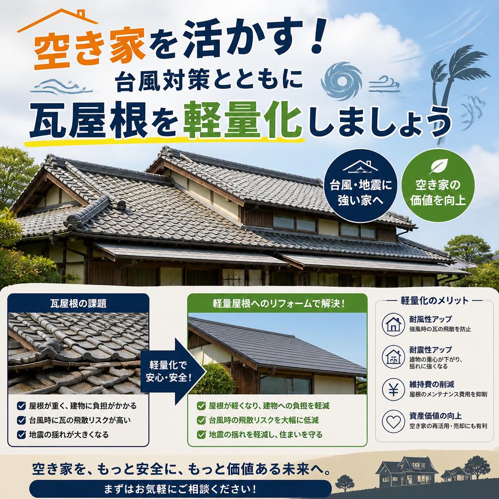 空き家を活かす！台風対策とともに瓦屋根を軽量化しましょう