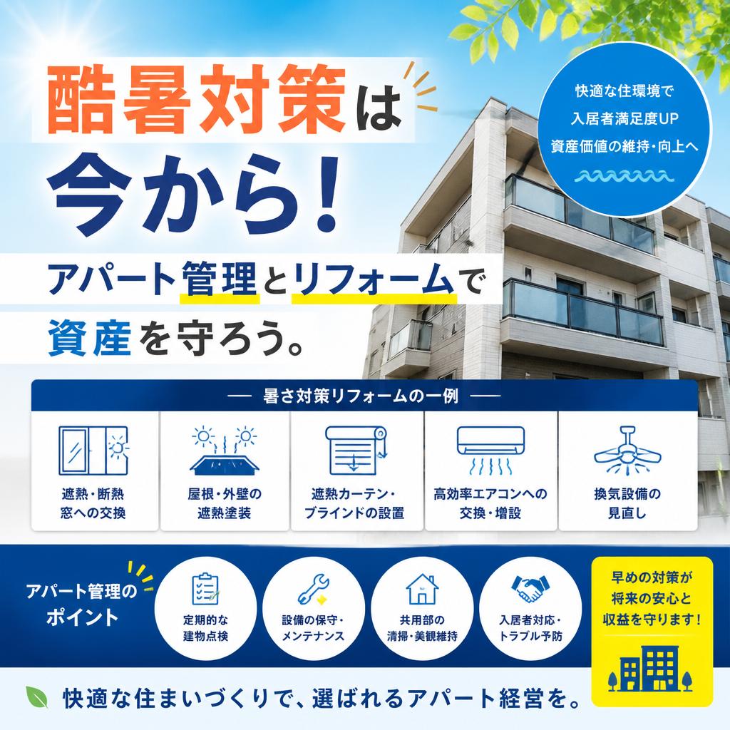 酷暑対策は今から！アパート管理とリフォームで資産を守ろう。