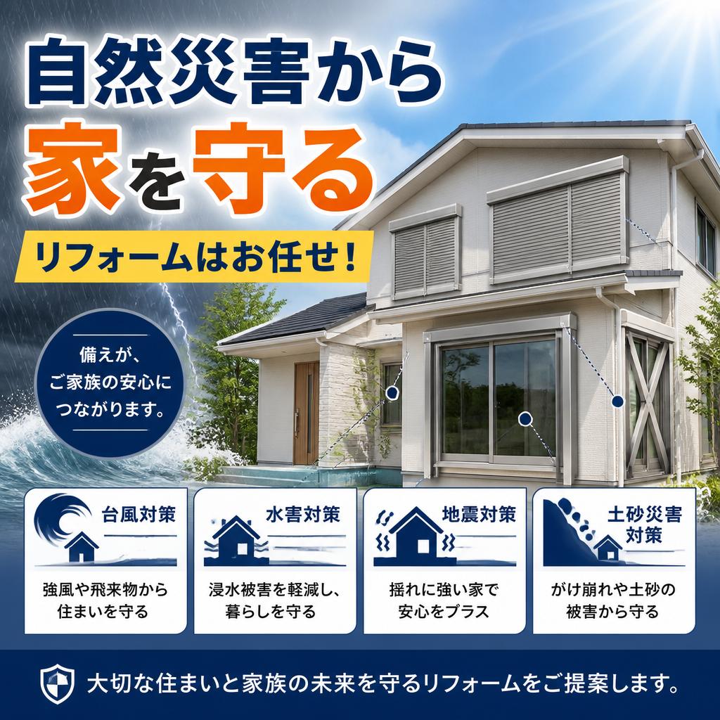 自然災害から家を守るリフォームはお任せ！