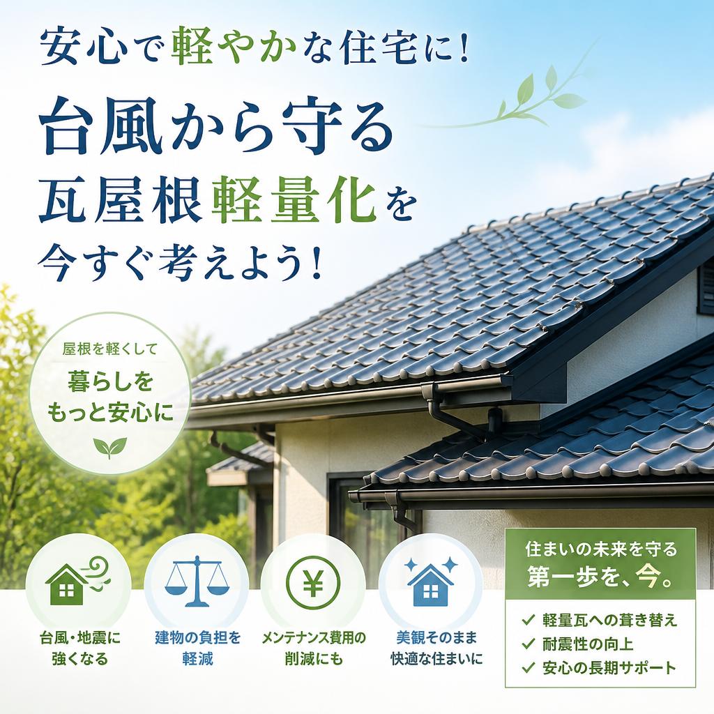 安心で軽やかな住宅に！台風から守る瓦屋根軽量化を今すぐ考えよう！