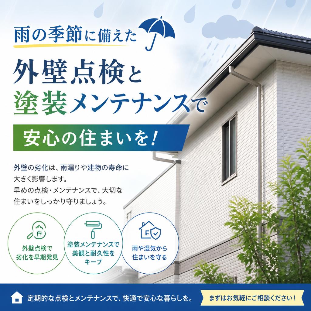 雨の季節に備えた外壁点検と塗装メンテナンスで安心の住まいを！