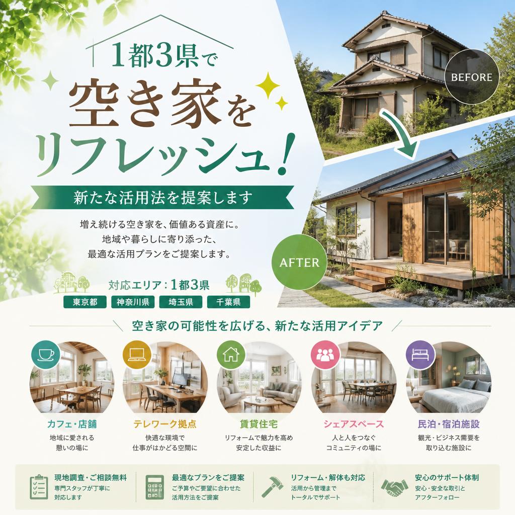 1都3県で空き家をリフレッシュ！新たな活用法を提案します