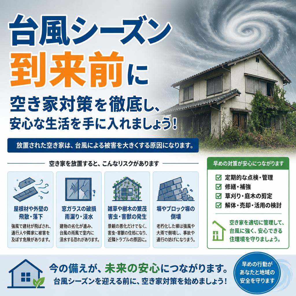 台風シーズン到来前に空き家対策を徹底し、安心な生活を手に入れましょう！