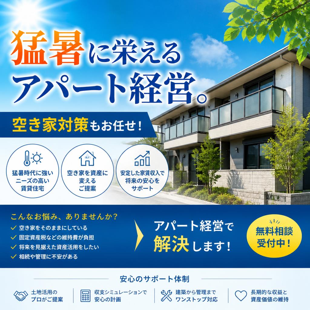 猛暑に栄えるアパート経営。空き家対策もお任せ！