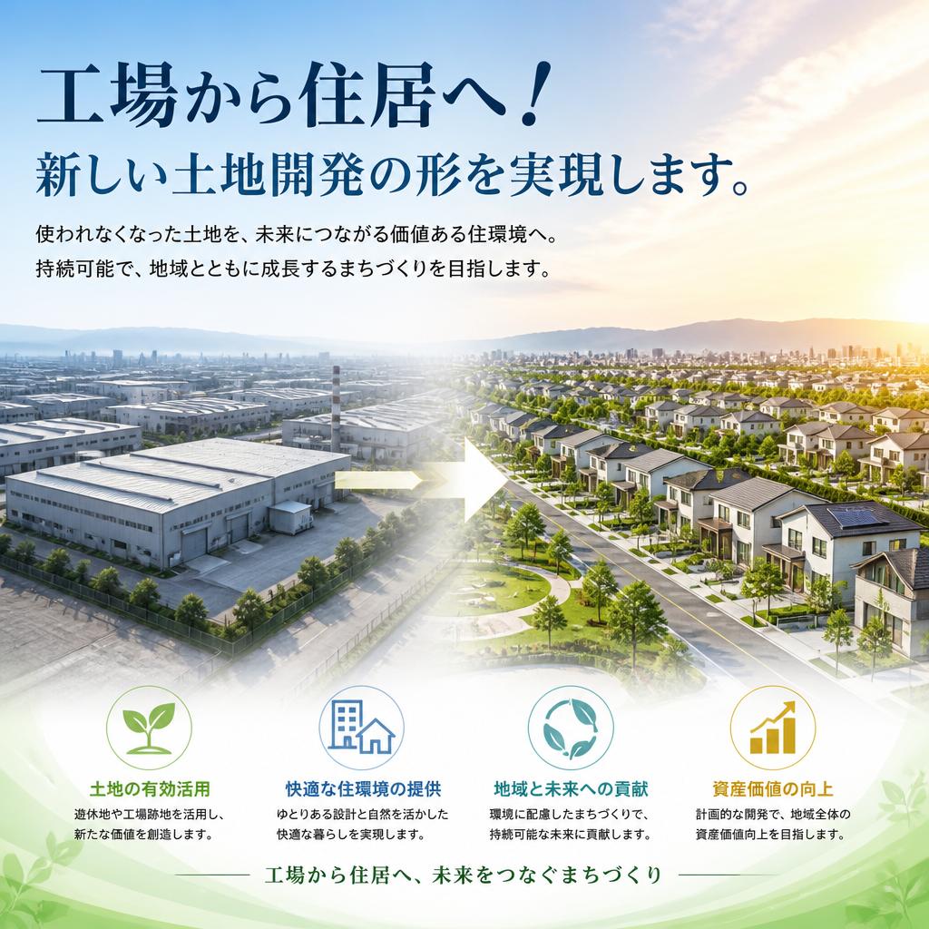 工場から住居へ！新しい土地開発の形を実現します。