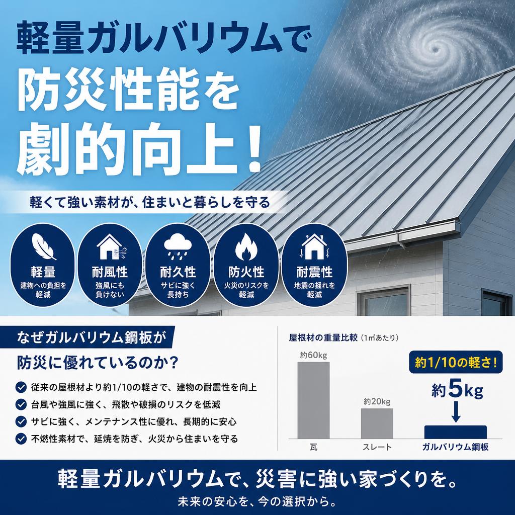 軽量ガルバリウムで防災性能を劇的向上！