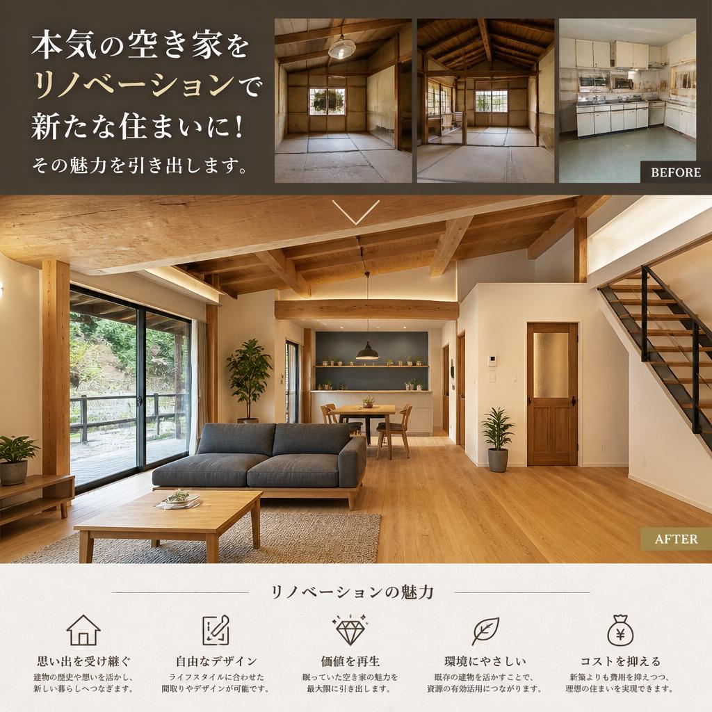 本気の空き家をリノベーションで新たな住まいに！その魅力を引き出します。