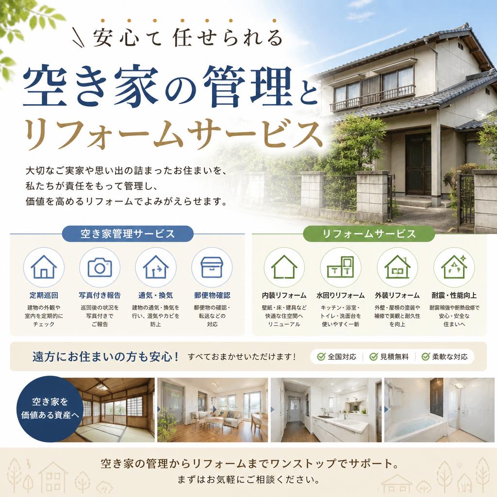 安心して任せられる空き家の管理とリフォームサービス