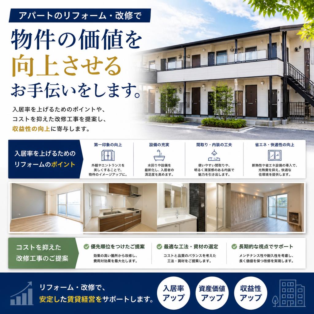 アパート改修で魅力的な物件に