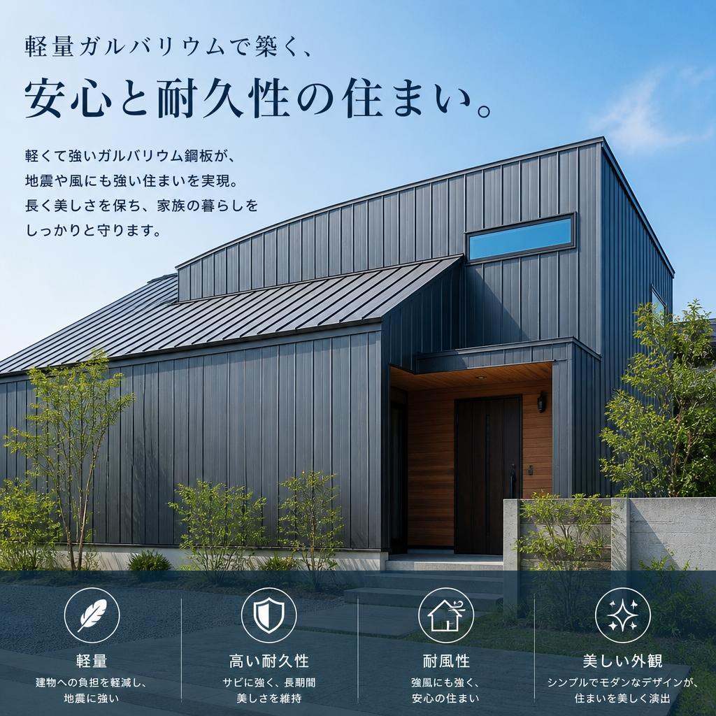 軽量ガルバリウムで築く、安心と耐久性の住まい。