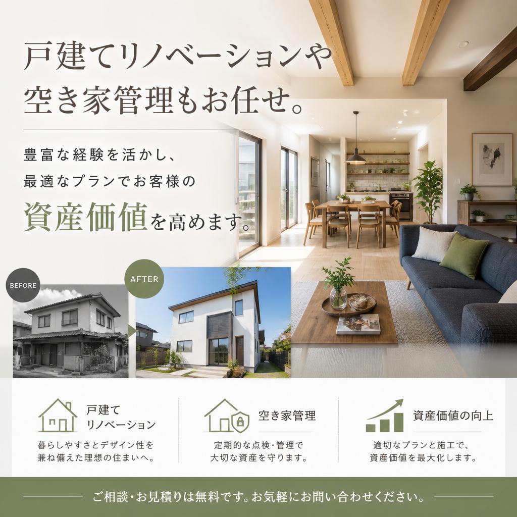 戸建てリノベーションや空き家管理