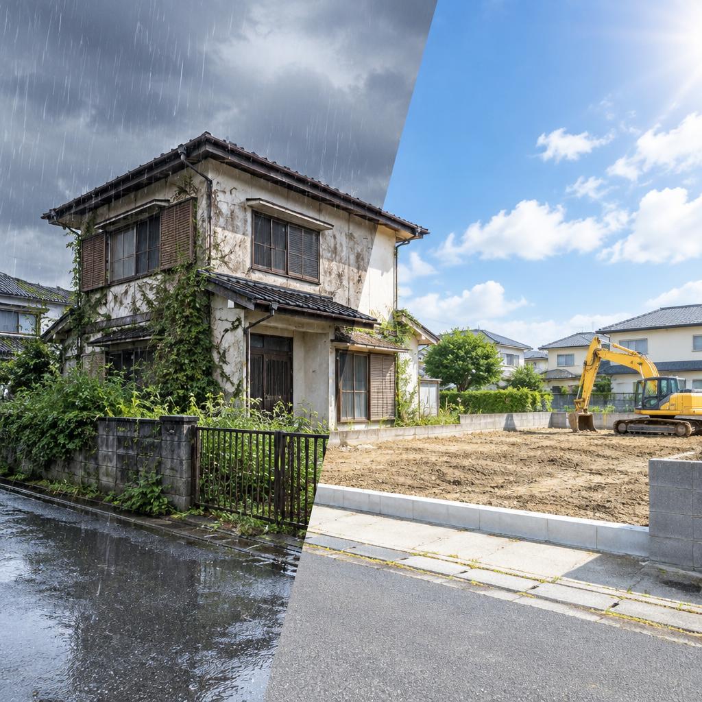 雨の季節が来る前に、空き家の不安を次の一歩へ。戸建て住宅の解体・管理を、現地確認から見積りまでスムーズにご案内します。